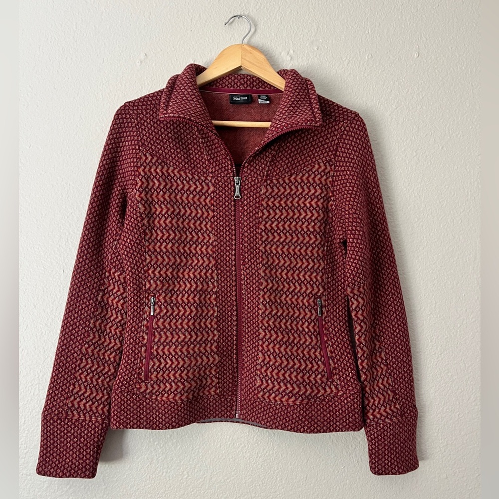 Marmot Wool Knit Zip Up Sweater Women Small Maroon Peak